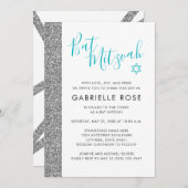 Bat Mitzvah Moderne Zilveren Glitter Streep Kaart (Voorkant / Achterkant)