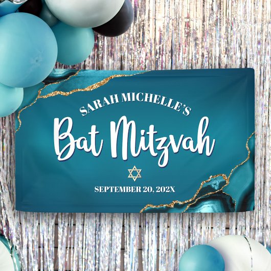 Bat Mitzvah Moedig Agaat Goud Turkoois Ombre Schri Spandoek