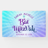 Bat Mitzvah Moedig Boho Retro Blauwe Paarse Gradië Spandoek (Horizontaal)