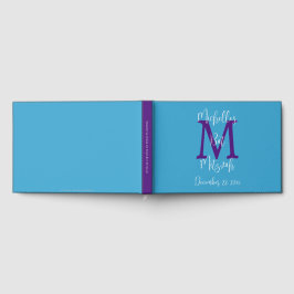 Bat Mitzvah Monogram Hemelblauw Paars Wit Inschrij Gastenboek