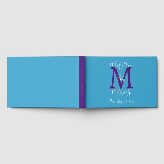 Bat Mitzvah Monogram Hemelblauw Paars Wit Inschrij Gastenboek (Volledig)