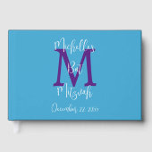 Bat Mitzvah Monogram Hemelblauw Paars Wit Inschrij Gastenboek (Voorkant)