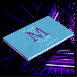 Bat Mitzvah Monogram Sky Blue Paarse Wit Inloggen Gastenboek<br><div class="desc">Deze elegante minimalistische Bat Mitzvah party Guest Book heeft een hemelsblauwe achtergrond,  een paarse monogram en witte scripttekst. Gemakkelijk te personaliseren,  gewoon wijzigen of verwijderen voorbeeld naam en tekst op de voorkant en de rug. Alle rechten voorbehouden © 2024 Alan & Marcia Socolik.</div>