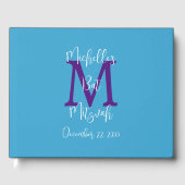 Bat Mitzvah Monogram Sky Blue Paarse Wit Inloggen Gastenboek (Voorkant)