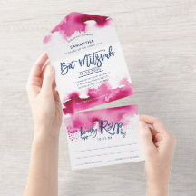 BAT MITZVAH mooie handgeschreven roze waterverf