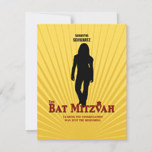Bat Mitzvah Movie Star RSVP Reply Card Yellow Blue Kaartje