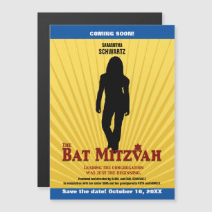 Bat Mitzvah Movie Star Save the Date Yellow Blue Magnetische Uitnodiging