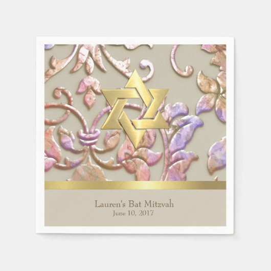 Bat Mitzvah Multi "Embossed" Damask Servet (Voorkant)