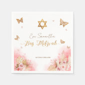 Bat Mitzvah Napkins | Roze Blush Gown Vlinders Servet (Voorkant)