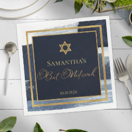 Bat Mitzvah Napkins | Waterverf Abstract Blauw Servet