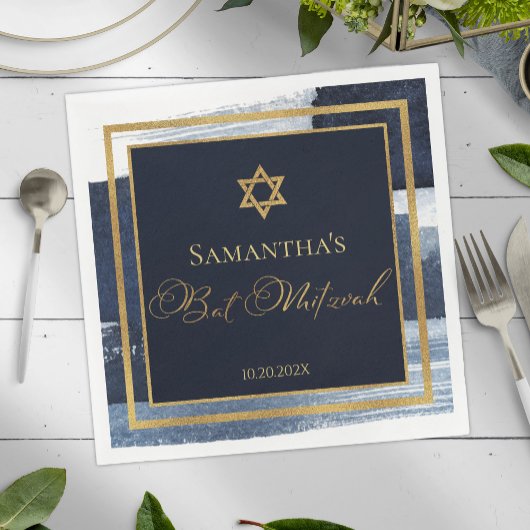 Bat Mitzvah Napkins | Waterverf Abstract Blauw Servet