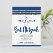 Bat Mitzvah Navy Blauw Script Eenvoudig Modern Tal Kaart (Staand voorkant)
