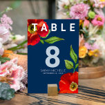 Bat Mitzvah Navy Blue Modern Red Floral Waterverf Kaart<br><div class="desc">Geen Bat Mitzvah partij is volledig zonder de gepersonaliseerde kaarten van het lijstaantal. Laat je favoriete Bat Mitzvah trots zijn, blij en vieren haar mijlpaal op haar perfect gecoördineerde feest. Deze verfijnde, chic, verbluffend, rode, florale waterverf met het moderne type san serif bedekt een donkere, marineblauwe achtergrond. Pas de douanetekst...</div>