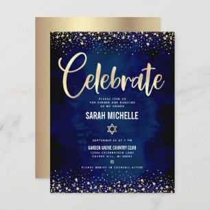 Bat Mitzvah Navy Gouden Folie Glitter Script Moder Informatiekaartje