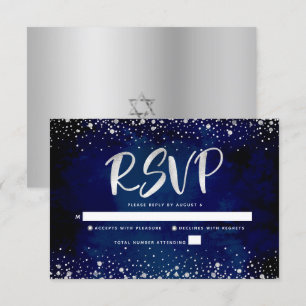Bat Mitzvah Navy Silver Glitter Script Waterverf RSVP Kaartje