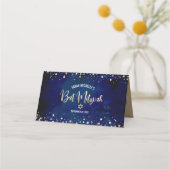 Bat Mitzvah Navy Waterverf Gouden Glitter Script Plaatskaartje (Achterkant)