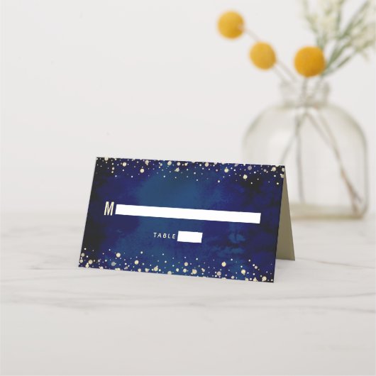 Bat Mitzvah Navy Waterverf Gouden Glitter Script Plaatskaartje (Voorkant)