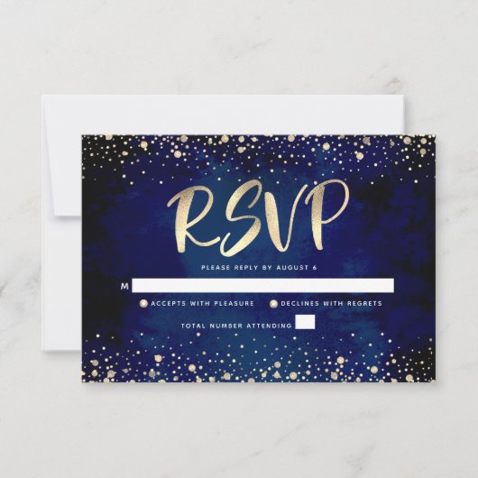 Bat Mitzvah Navy Waterverf Gouden Glitter Script RSVP Kaartje (Voorkant)