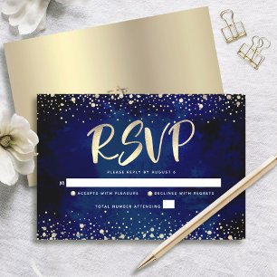 Bat Mitzvah Navy Waterverf Gouden Glitter Script RSVP Kaartje