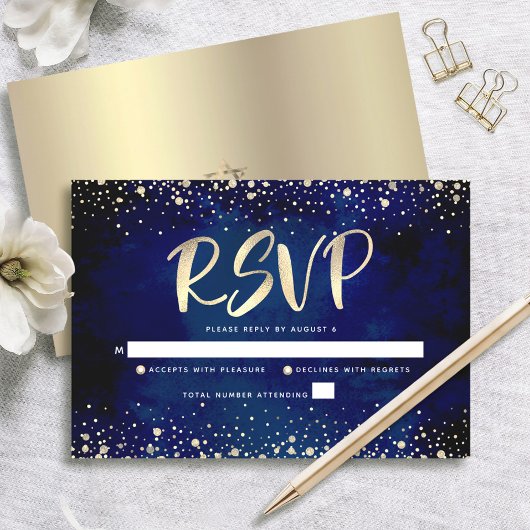 Bat Mitzvah Navy Waterverf Gouden Glitter Script RSVP Kaartje