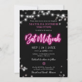 Bat Mitzvah Neon Roze Thema Kaart (Voorkant)