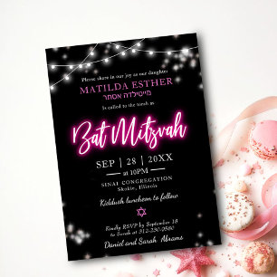 Bat Mitzvah Neon Roze Thema Kaart