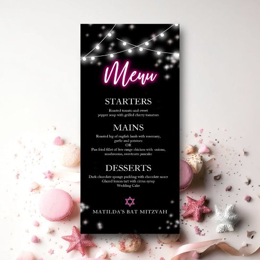 Bat Mitzvah Neon Roze Thema Menu