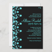 Bat Mitzvah nodigt Allison Flowers Black/Blue Kaart (Voorkant)