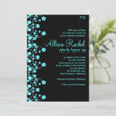 Bat Mitzvah nodigt Allison Flowers Black/Blue Kaart (Staand voorkant)