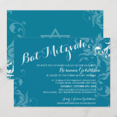 BAT MITZVAH NODIGT elegante bloeiende turkoois uit Kaart (Voorkant / Achterkant)