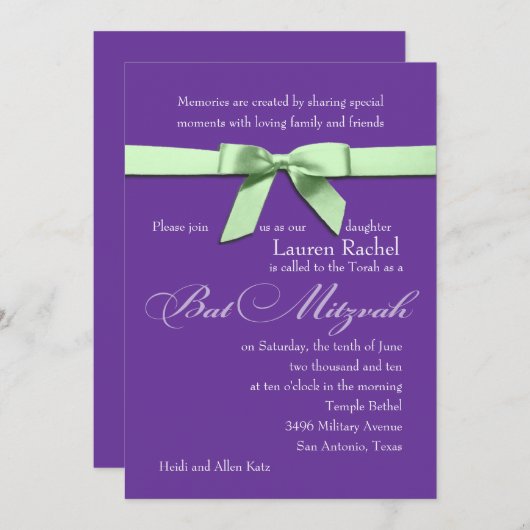 Bat Mitzvah nodigt om het even welke kleur met Gro Kaart (Voorkant / Achterkant)