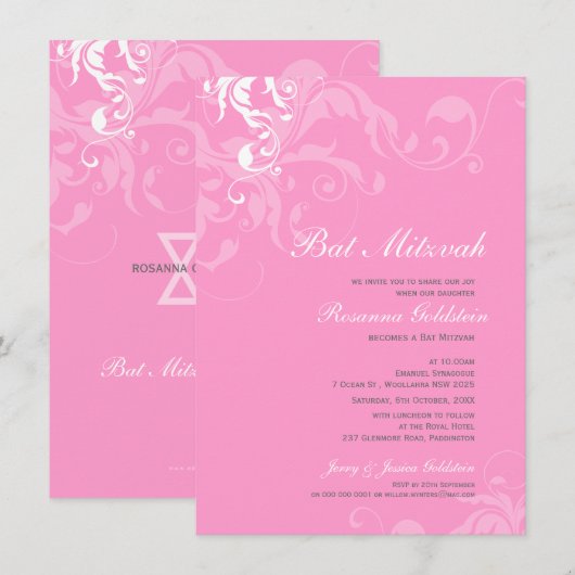 BAT MITZVAH NODIGT UIT: Bella 1P Kaart (Voorkant / Achterkant)