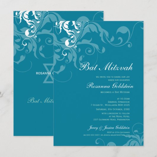 BAT MITZVAH NODIGT UIT: Bella Kaart (Voorkant / Achterkant)