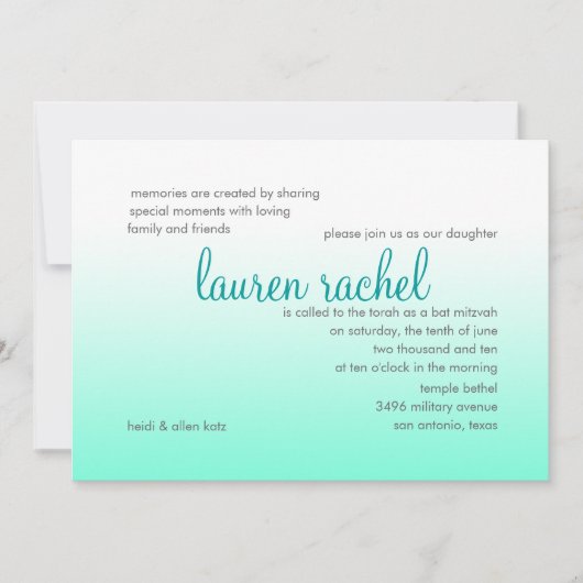 Bat Mitzvah om het even welke Kleur en Aqua Ombre  Kaart (Voorkant)