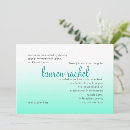Bat Mitzvah om het even welke Kleur en Aqua Ombre  Kaart (Staand voorkant)