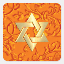 Bat Mitzvah Oranje Damask Vierkante Sticker