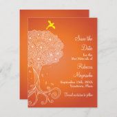 Bat Mitzvah: Oranje levensboom sparen de datum Save The Date (Voorkant / Achterkant)