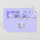 Bat Mitzvah Paars en Blue Sparkle Lights RSVP Kaartje (Voorkant / Achterkant)