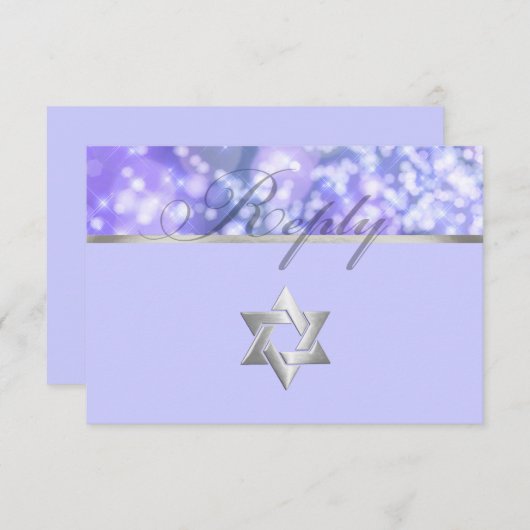 Bat Mitzvah Paars en Blue Sparkle Lights RSVP Kaartje (Voorkant / Achterkant)