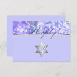 Bat Mitzvah Paars en Blue Sparkle Lights RSVP Kaartje