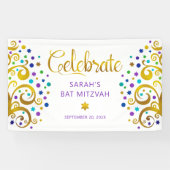 Bat Mitzvah Paars Goud Folie Schrift Levensboom Spandoek (Horizontaal)