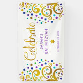 Bat Mitzvah Paars Goud Folie Schrift Levensboom Spandoek (Verticaal)