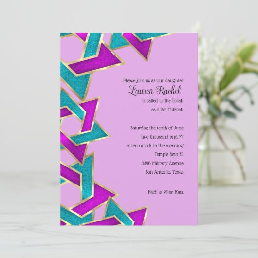Bat Mitzvah Paars Turquoise Ster van David Kaart (Staand voorkant)