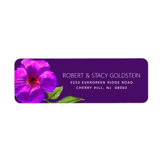 Bat Mitzvah Paarse Bloemen Modern Retouradres Etiket (Voorkant)