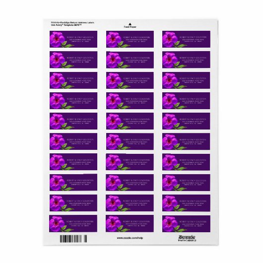 Bat Mitzvah Paarse Bloemen Modern Retouradres Etiket (Full Sheet)