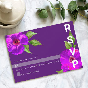 Bat Mitzvah Paarse Bloemen Waterverf Modern Bold RSVP Kaartje