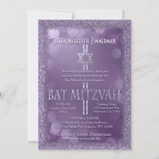 Bat Mitzvah | Paarse glitter look Kaart (Voorkant)