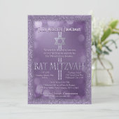 Bat Mitzvah | Paarse glitter look Kaart (Staand voorkant)