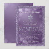 Bat Mitzvah | Paarse glitter look Kaart (Voorkant / Achterkant)