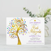 Bat Mitzvah Paarse Gold Foil Modern Tree of Life Kaart (Staand voorkant)